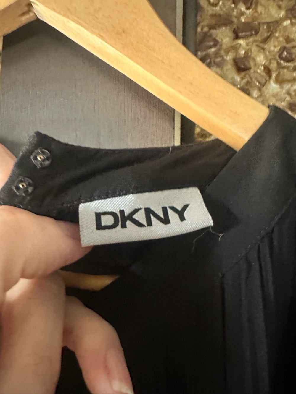 DKNY Black Snap-Collar Blouse